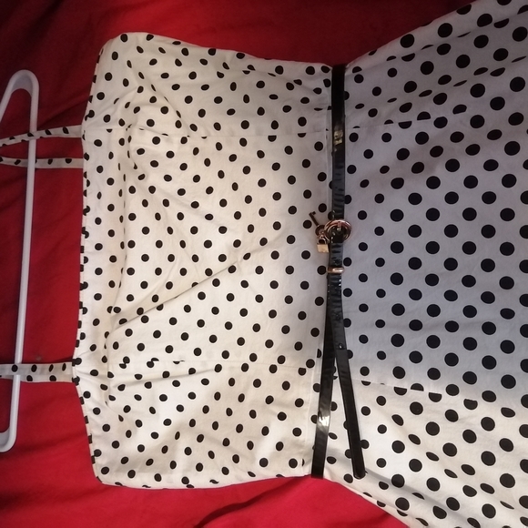 White with black polka dot fit and flare dress - Picture 5 of 7